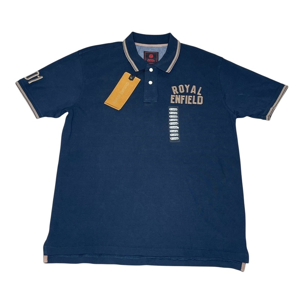 NEW Royal Enfield Mens Navy Blue Short Sleeve Polo Motorcycles Bikers Shirt XL